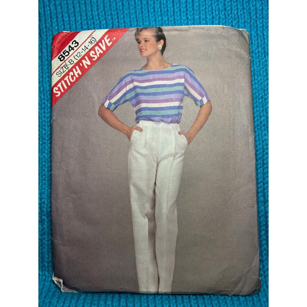McCalls 8543 Sewing pattern knit top half sleeve pant pleat front size 12 14 16